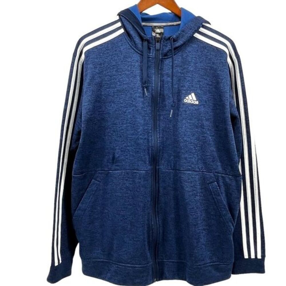Adidas Mens Clima Warm Zip Up Hoodie Blue 2 Pocket Size Large